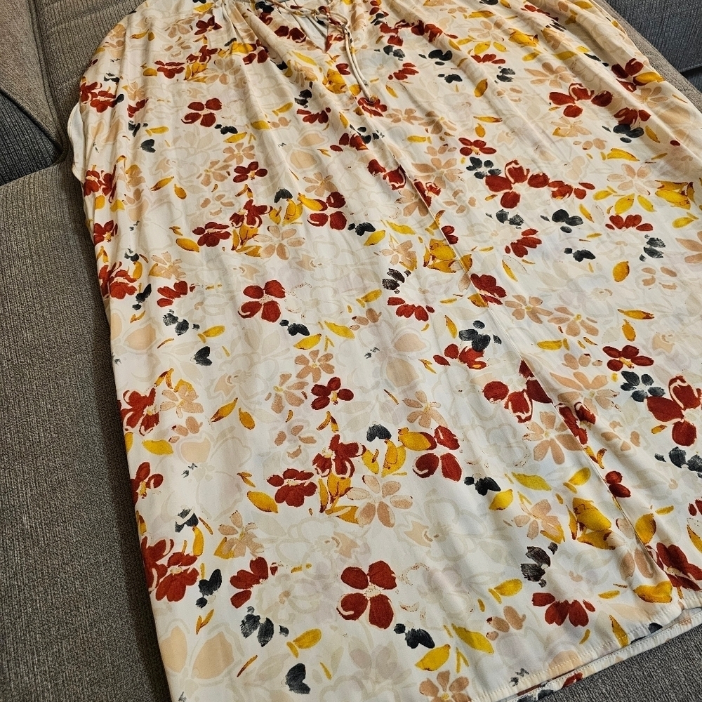 Grade & Gather Floral Boho Shift Print Dress with Red Yellow Accents Small - Picture 3 of 8